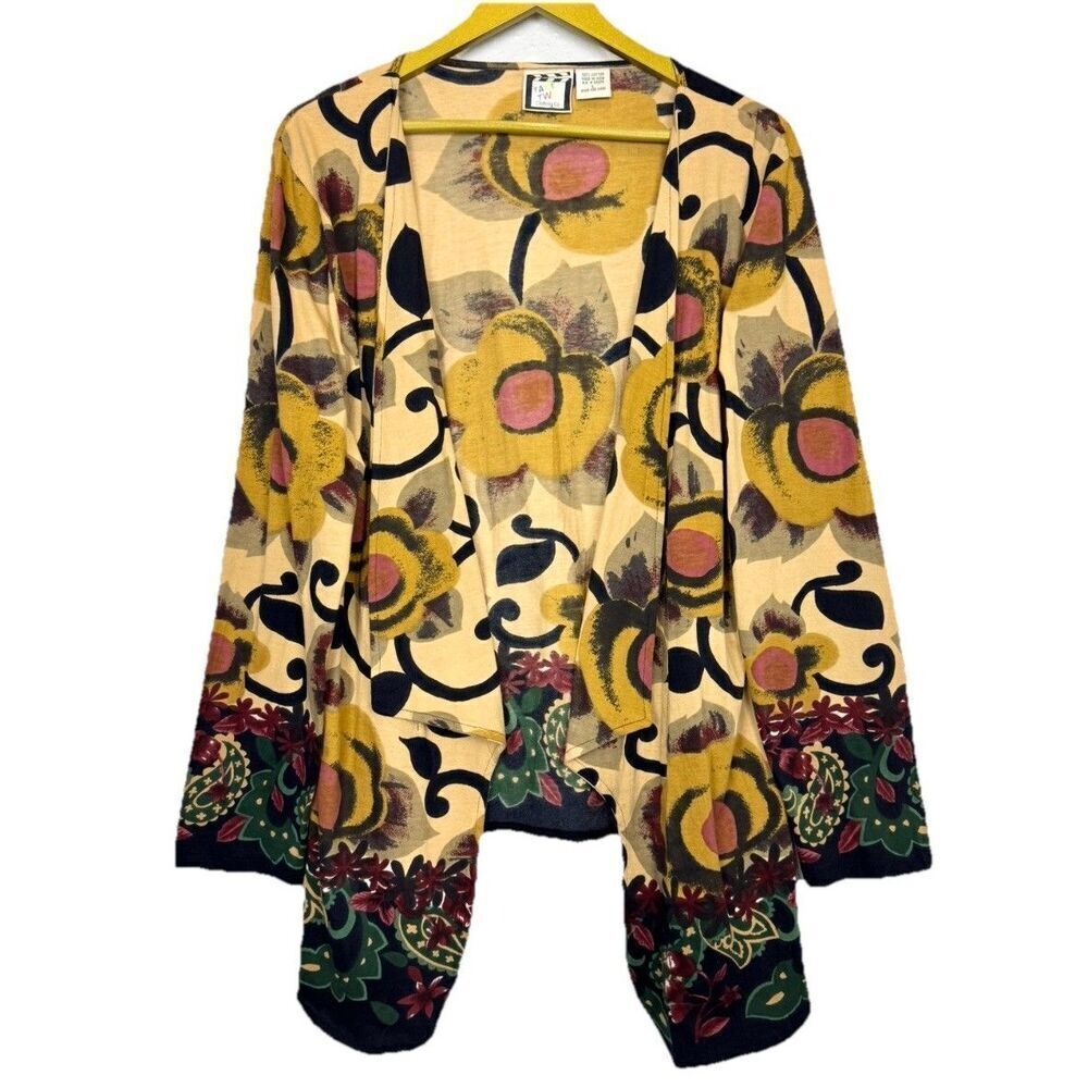 Take Two Floral Paisley Asymmetric Kimono Cardigan Size L Artsy Boho Hippie